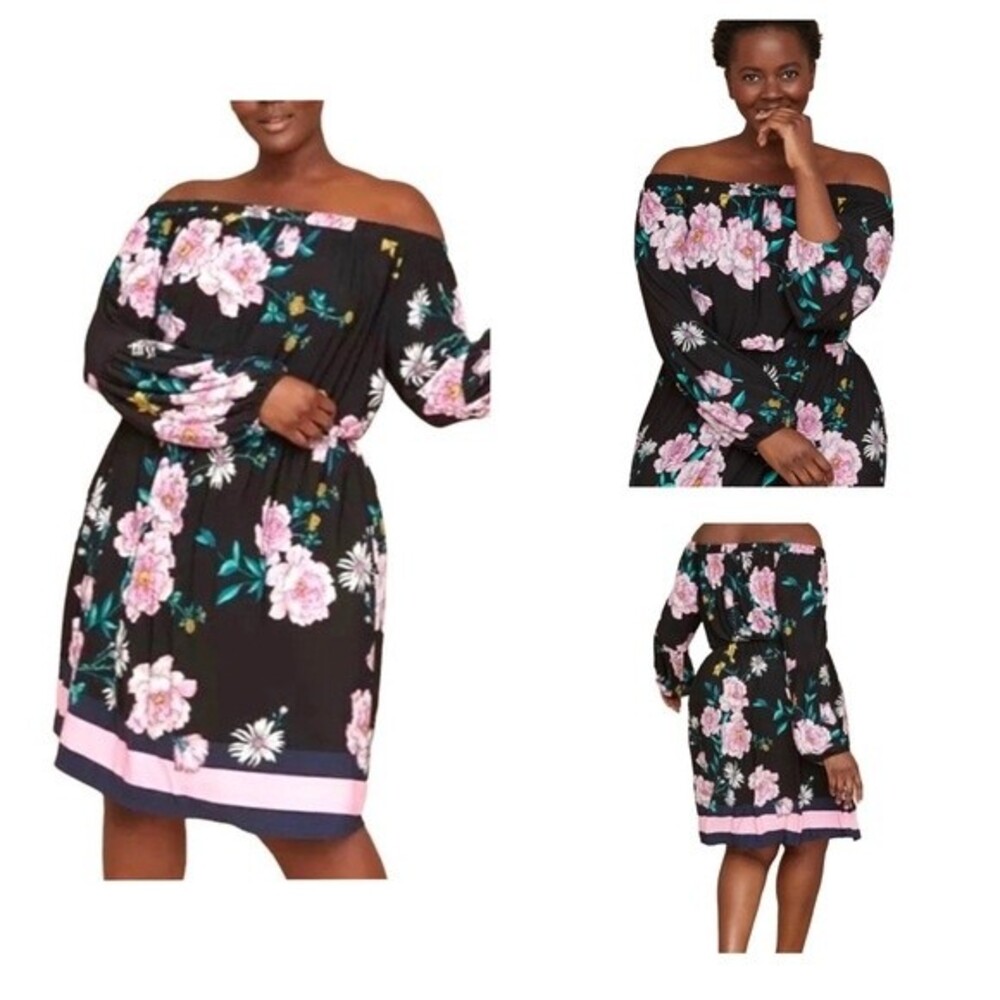 Lane Bryant long peplum sleeve off shoulder floral dress size 18/20